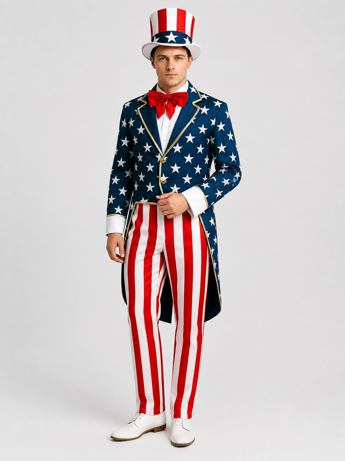 Uncle Sam Costume with Tailcoat, Top Hat, and U.S. Flag Costume Headwear detail