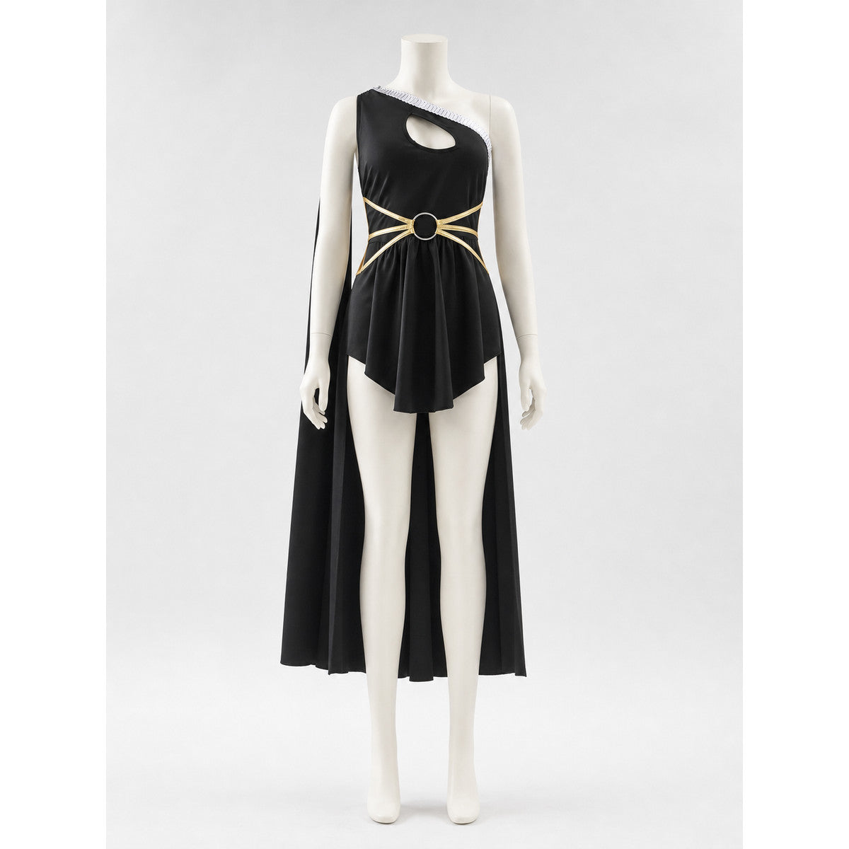 Stage costume with cape and gold-colored embellishments