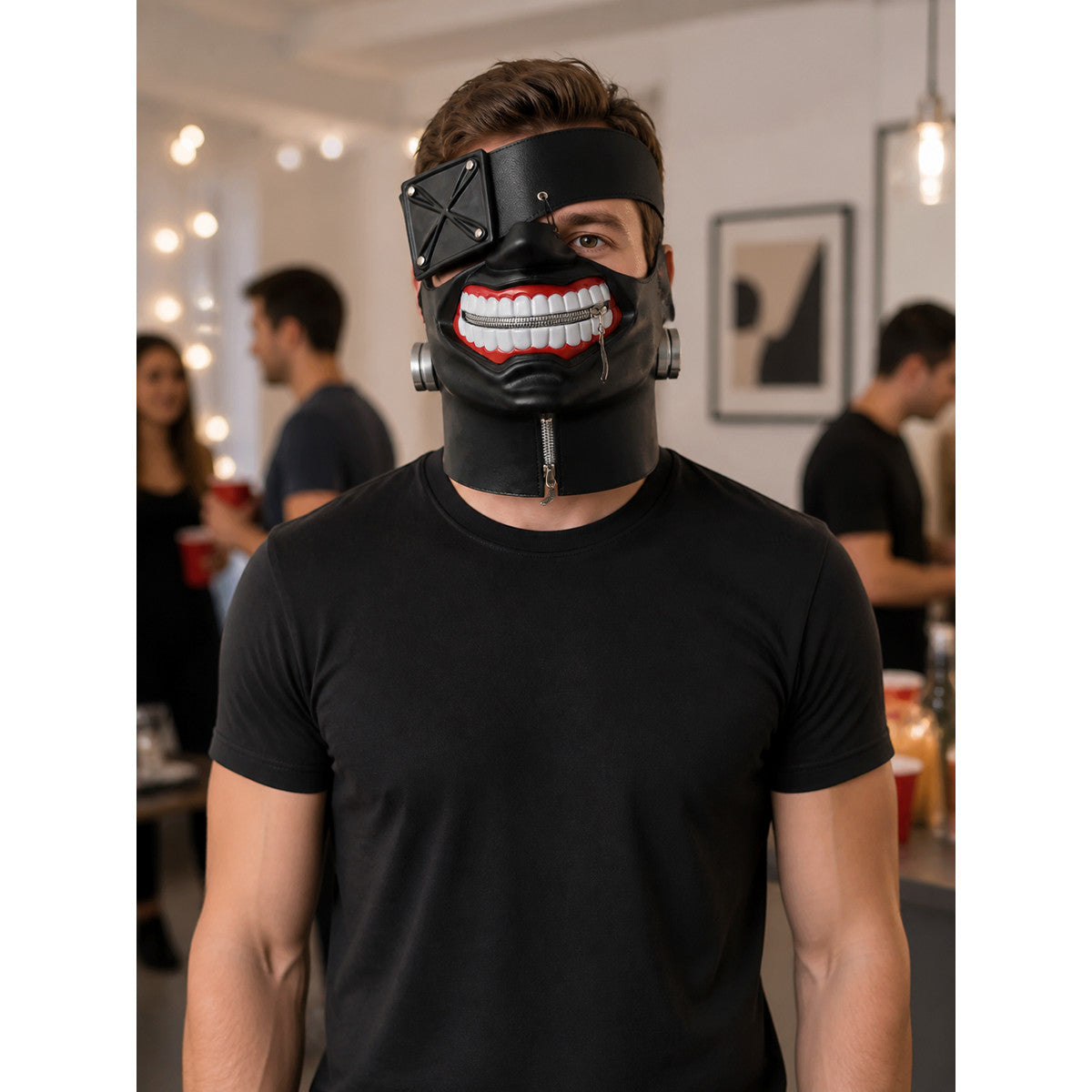 Anime Carnival Mask with Zipper and Smile for Halloween lifestyle view