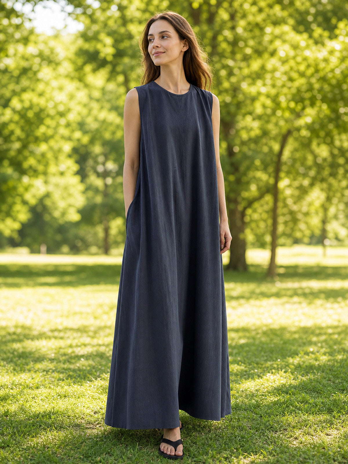Loose Sleeveless Korean Chic Maxi Dress lifestyle view