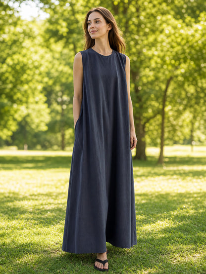 Loose Sleeveless Korean Chic Maxi Dress lifestyle view