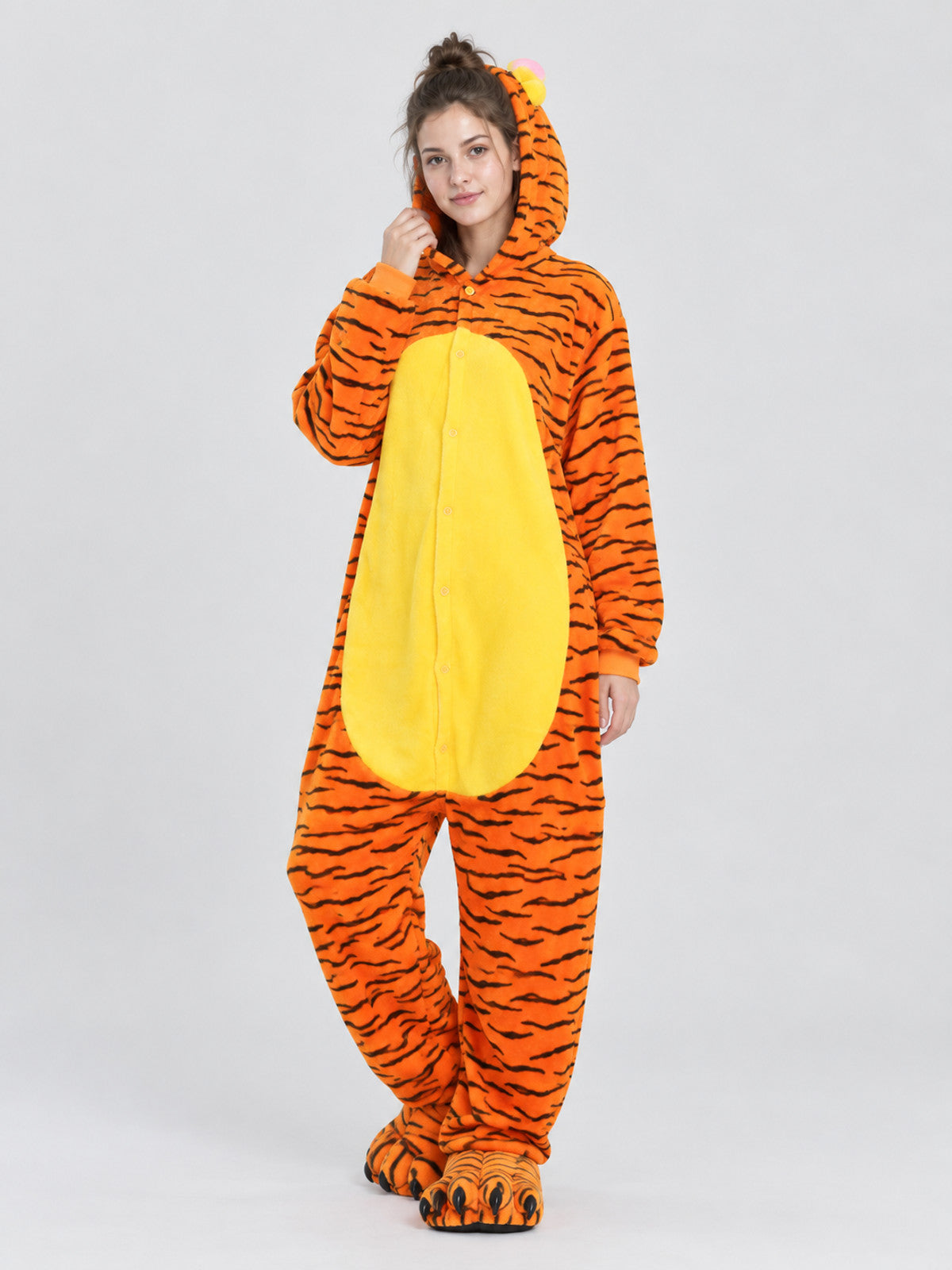 Orange Tiger-Striped Kigurumi Pajama with Hood