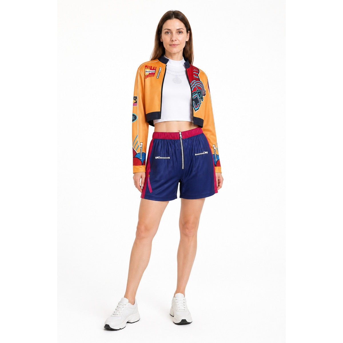 Cosplay Costume with Orange Jacket and White Top Costumes detail