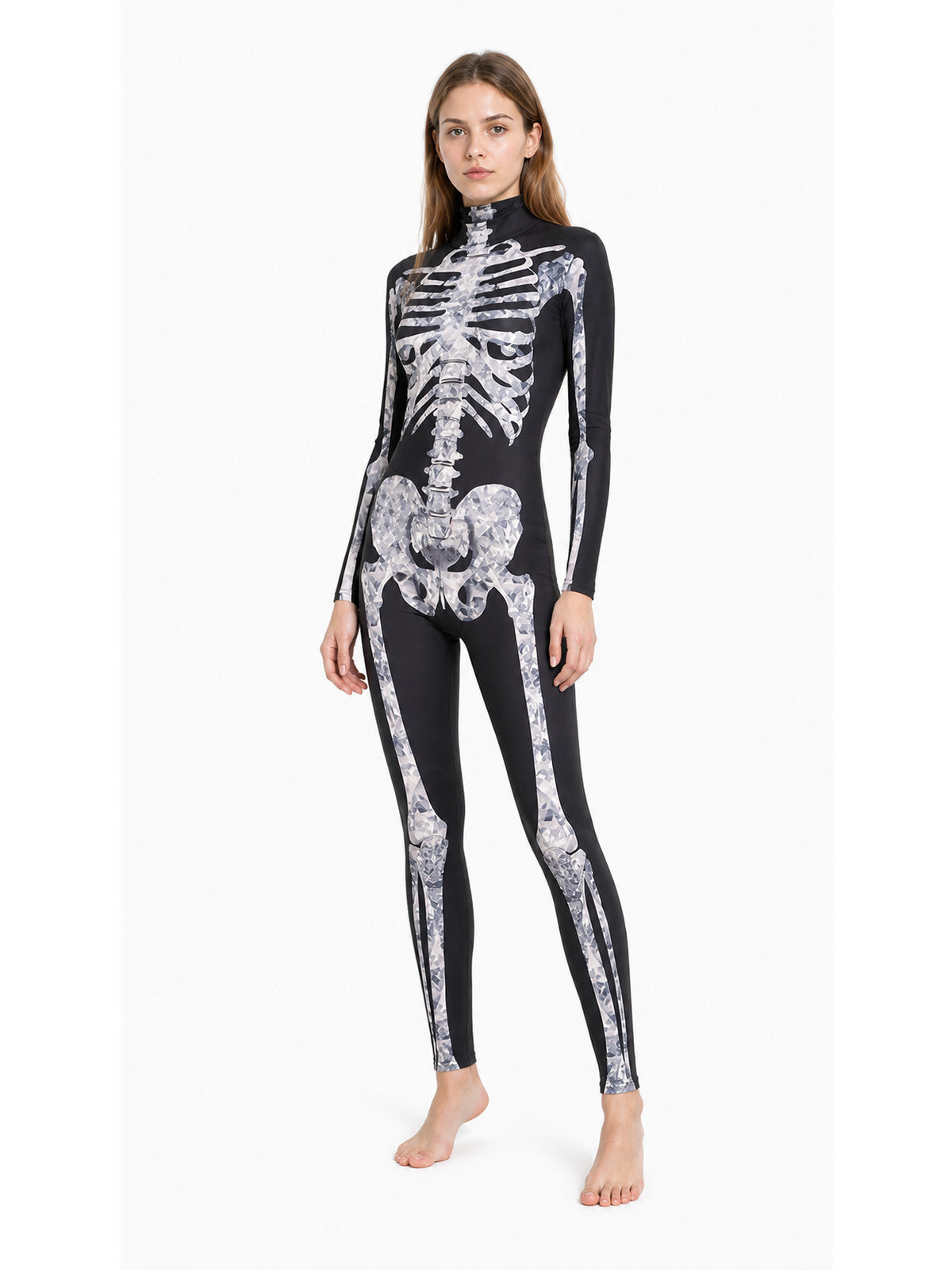 Skeleton jumpsuit with bone print, black