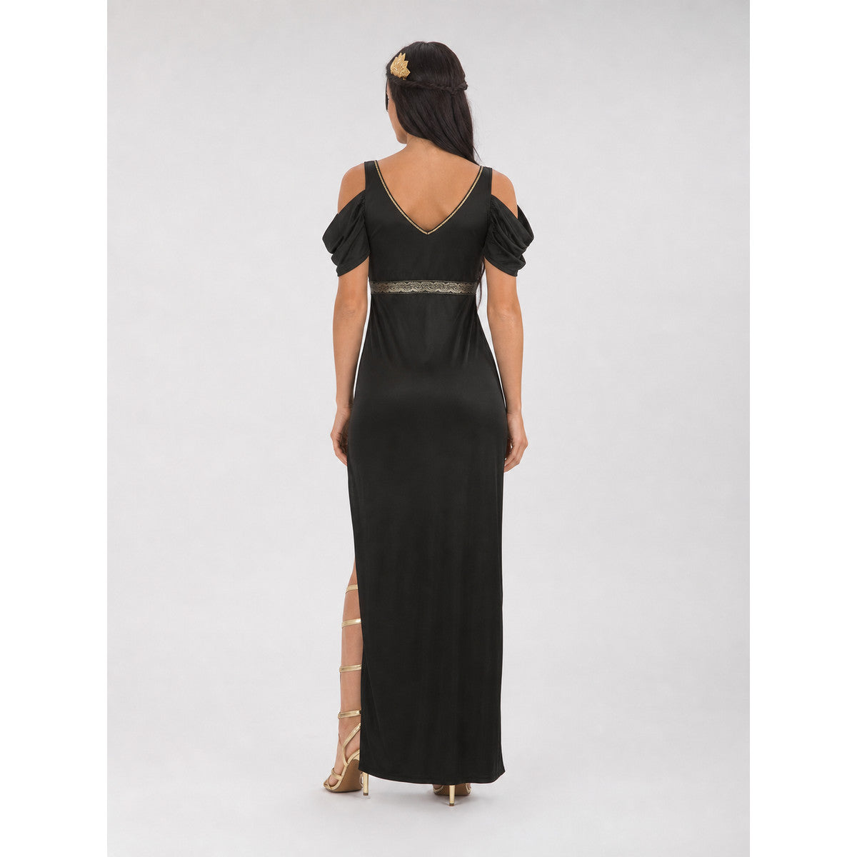 Black Cosplay Dress with Gold Belt and Slits