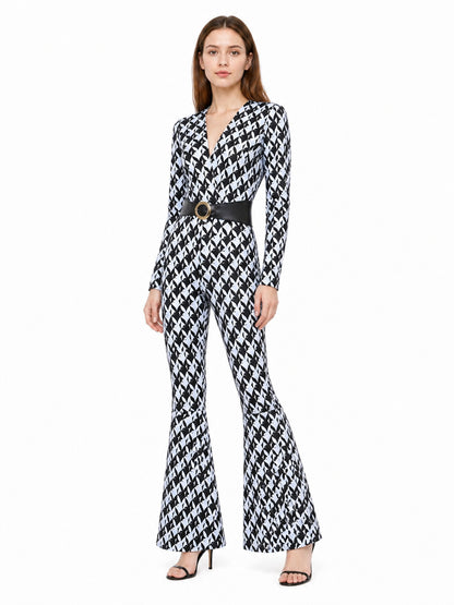 Black-and-White Jumpsuit with Geometric Print and Belt product detail