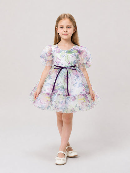 Tutu Dress with Bows and Floral Print for Special Occasions Costume Dresses detail