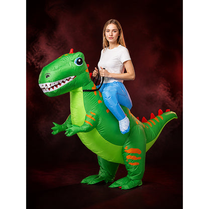 Adult Green Dinosaur Inflatable Halloween Costume with Orange Stripes and Red main product view