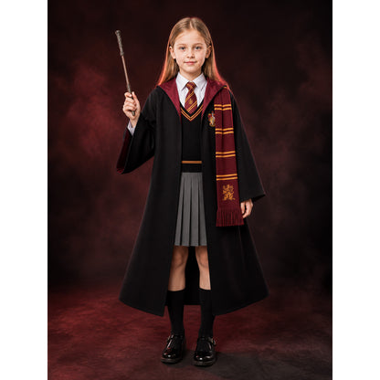 Hooded Wizard Robe Costume Set with Tie, Scarf, Shirt, Vest, Skirt and Wand main product view