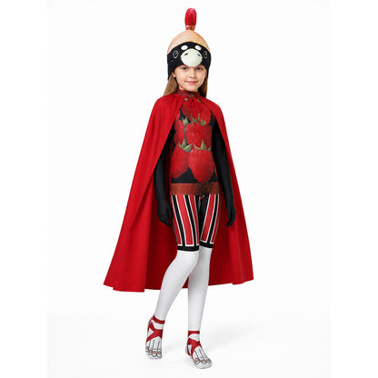 Jumpsuit Costume with Red Cape and Mask for Halloween on-model front view