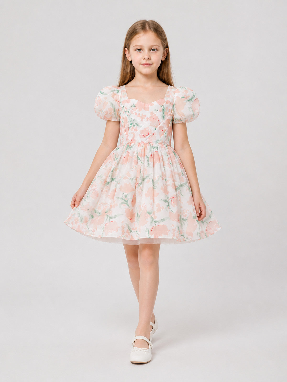 Princess Dress for Girls with Floral Print and Bow