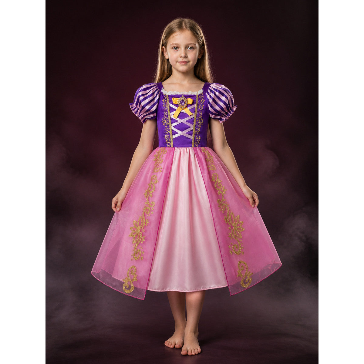 Girls Sleeping Beauty Princess Dress, Aurora Costume with Puffy Sleeves & Bow main product view