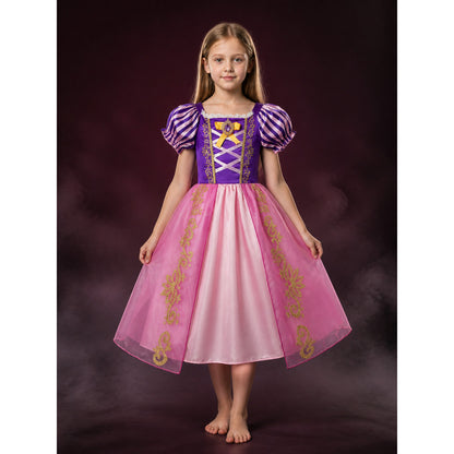 Girls Sleeping Beauty Princess Dress, Aurora Costume with Puffy Sleeves & Bow main product view