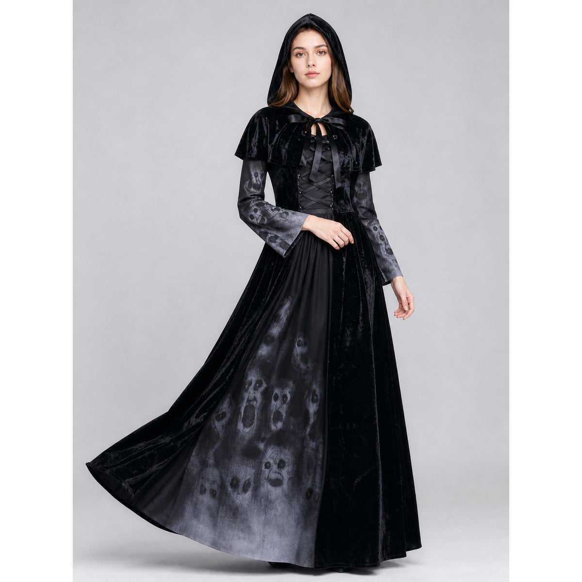 Halloween Gothic Hooded Costume Dress lifestyle