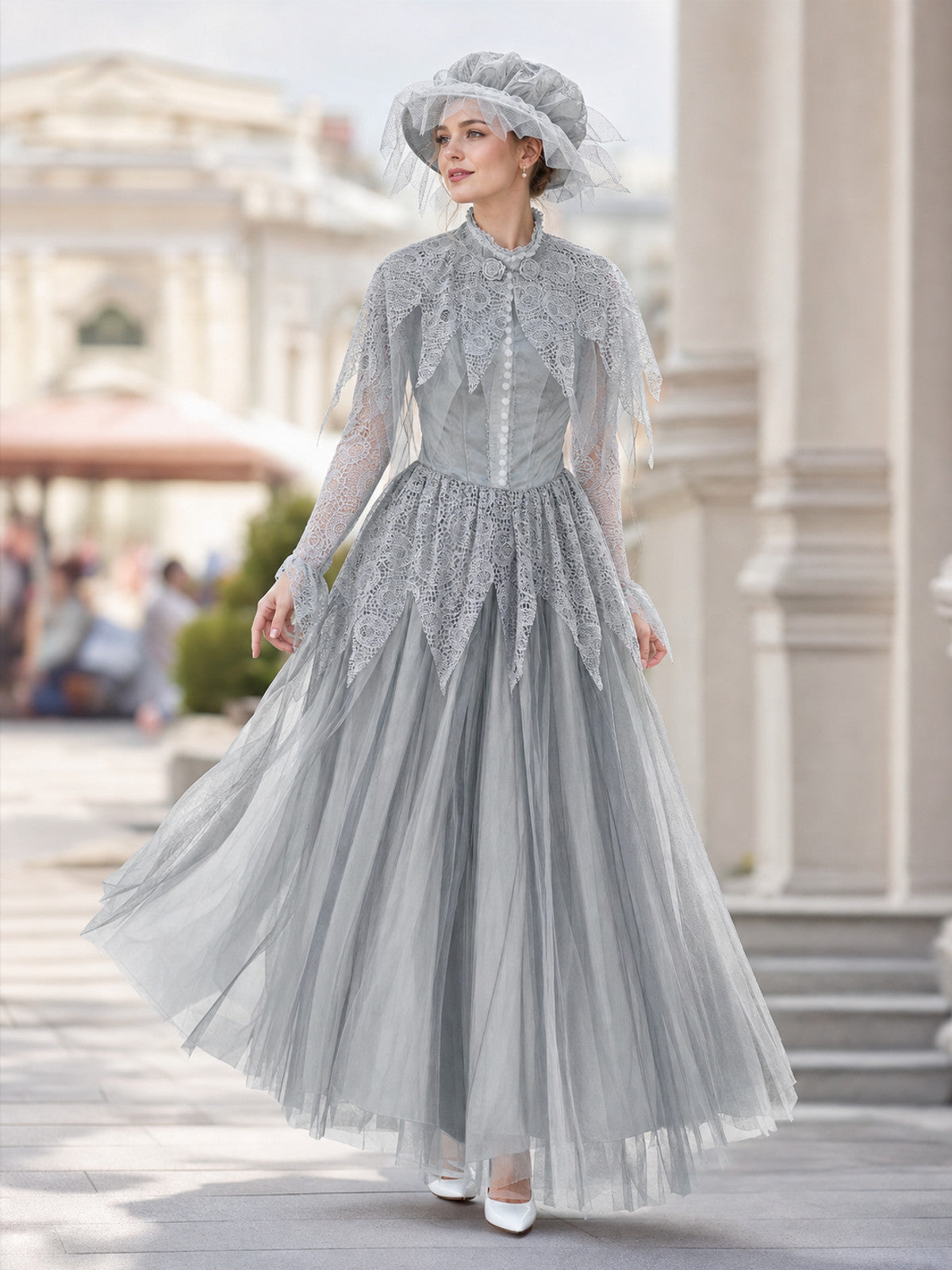 Gothic Halloween costume with dress and veil lifestyle view