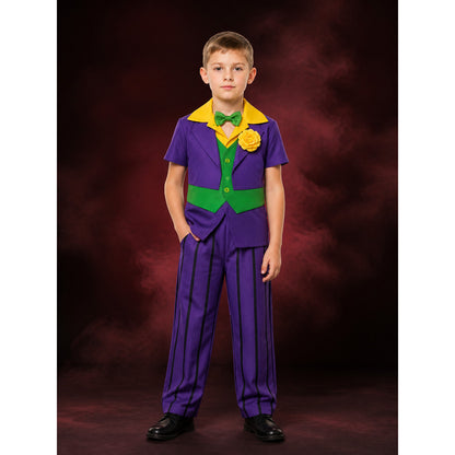 Kids Clown Costume Set, Purple Striped Pants, Yellow Rose Brooch and Bow Tie main product view