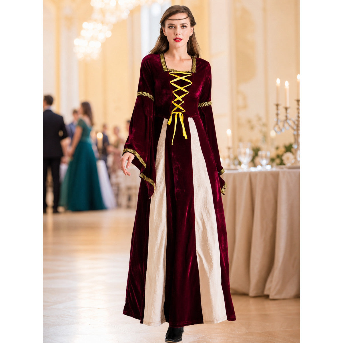 Palace-Style Cosplay Dress with Lace-Up Detail