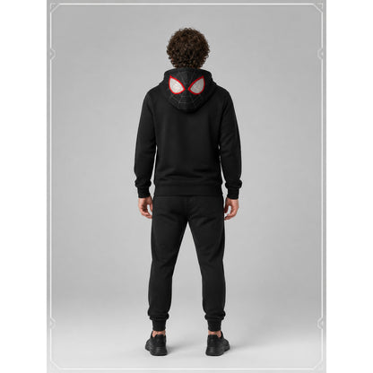 Red-and-Black Cosplay Mask with Web Pattern back view