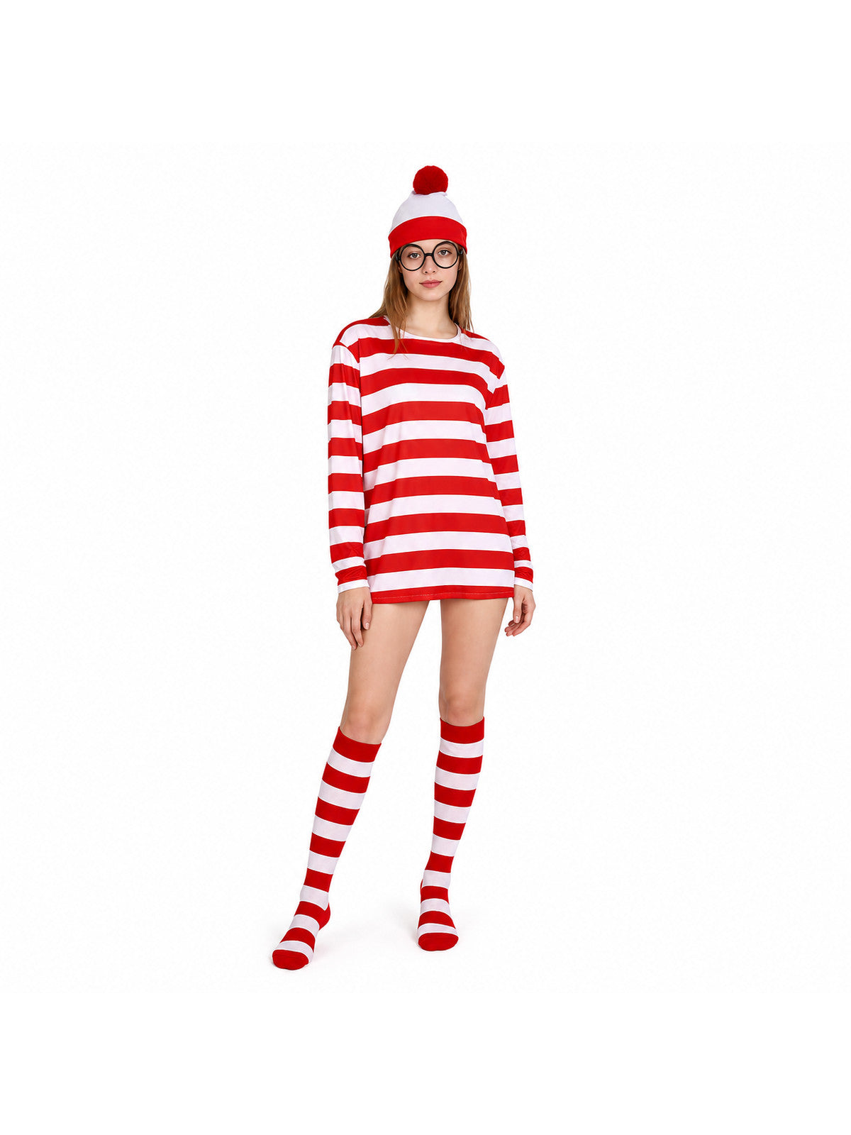 Wally Striped Costume with Hat and Glasses