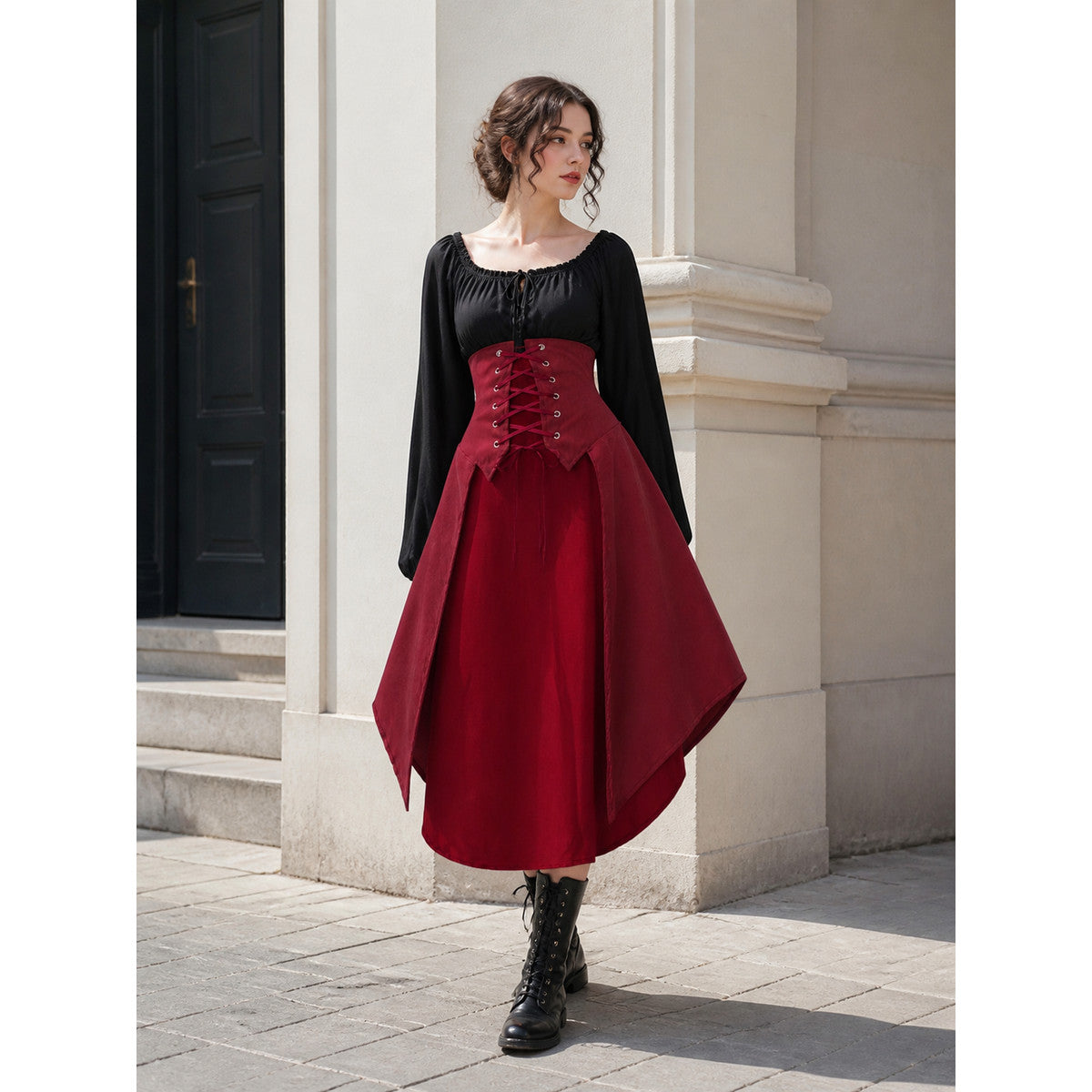 Burgundy Cape with Lacing, Loose Fit Costume Capes detail