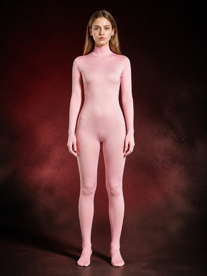 Women's Pink Full-Body Zentai Costume With Hood, Hands And Feet main product view