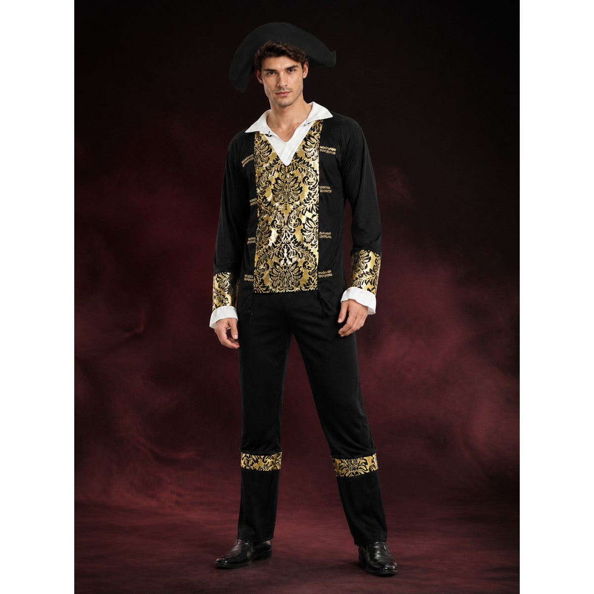 Adult Pirate Costume Set With Baroque Gold Trim, Hat, Shirt And Pants main product view
