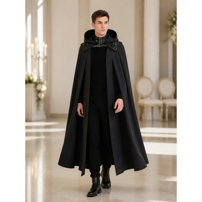 Gothic Black Hooded Cape for Halloween and Cosplay lifestyle view