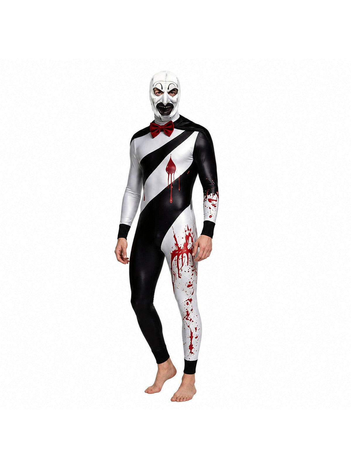 Bloody Clown Jumpsuit with Mask and Bow Tie for Halloween