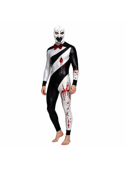 Bloody Clown Jumpsuit with Mask and Bow Tie for Halloween