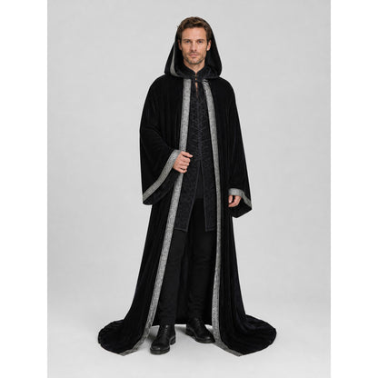 Black Hooded Halloween Cloak with Silver Trim lifestyle
