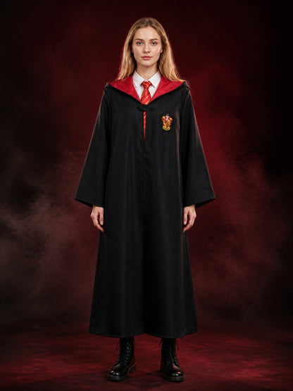 Wizard Hooded Robe Costume Set with House Badge and Striped Tie, Halloween