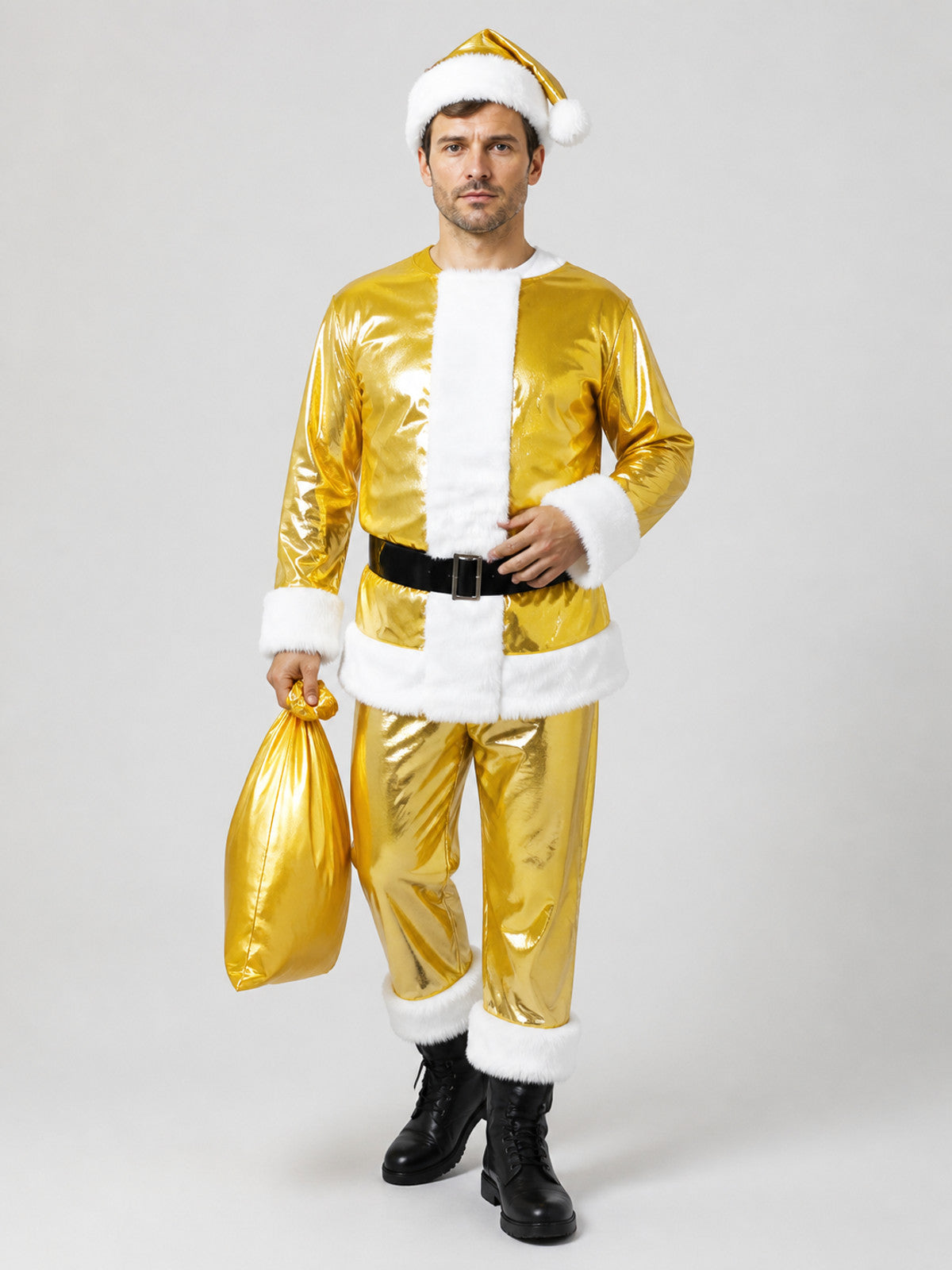 Gold Santa Claus Costume with White Fur Trim, M-XXXL Costumes detail