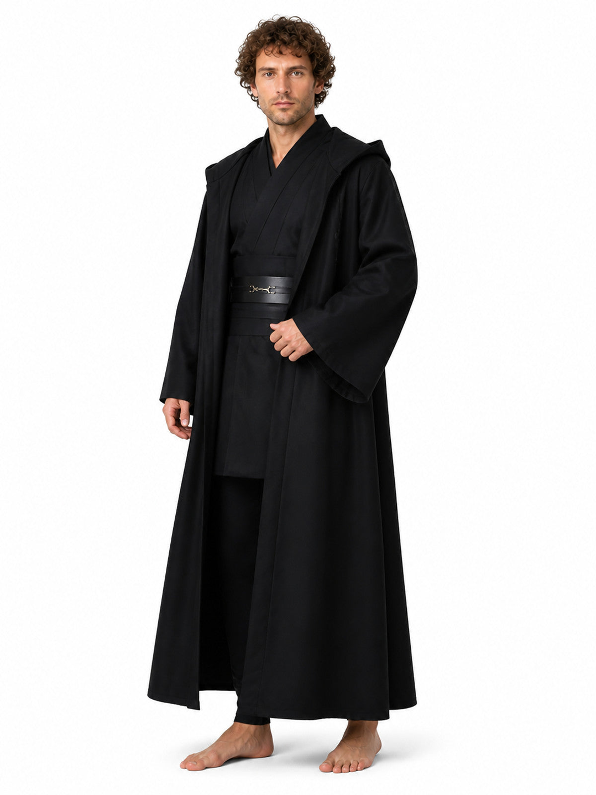 Black Long Hooded Robe with Belt product detail