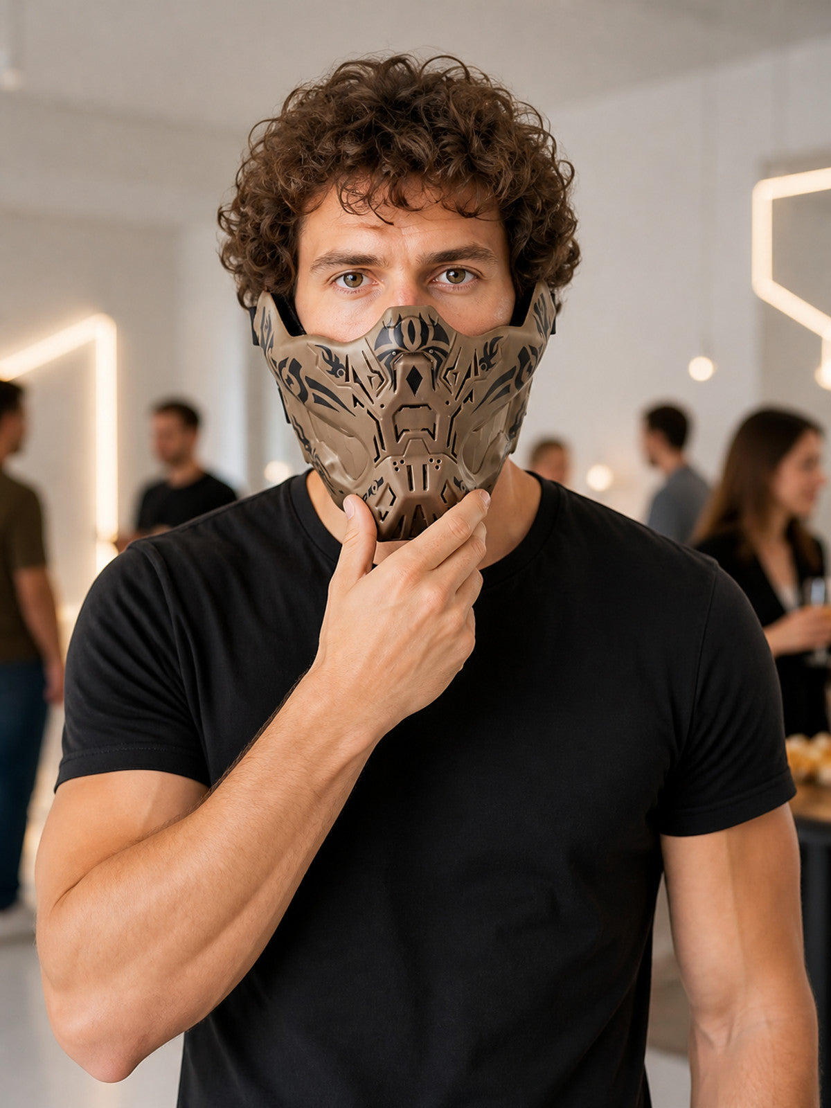 Half-Face Halloween Mask with Black Ornament