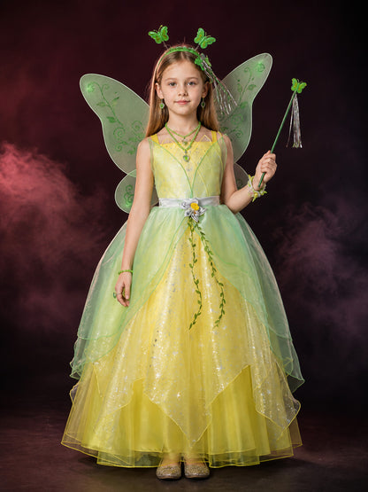 Girls Tinker Bell Princess Costume Set with Wings, Wand & Accessories, Green main product view
