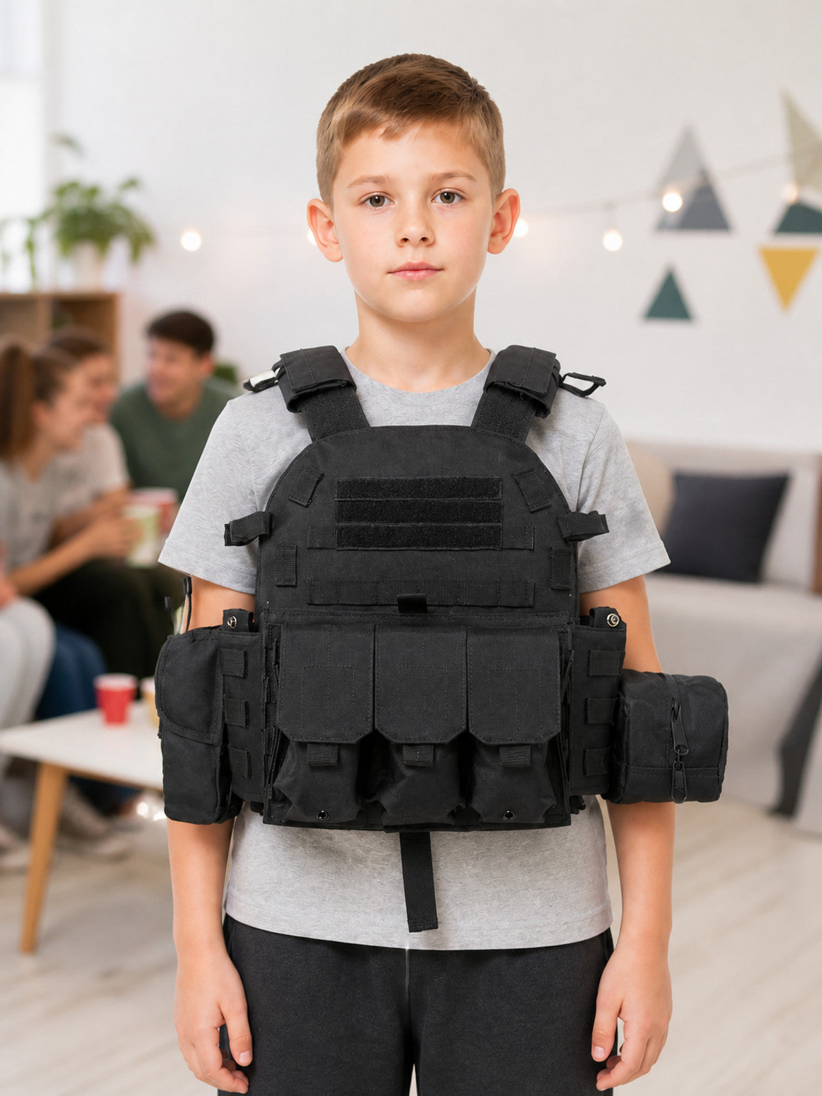 Black Tactical Vest with Pockets for Cosplay lifestyle view