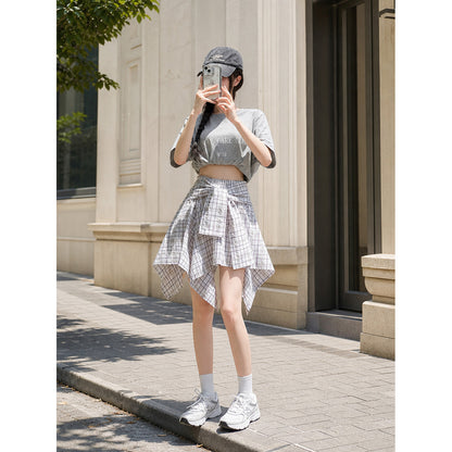 Women's Set: Short T-Shirt and Plaid Skirt lifestyle
