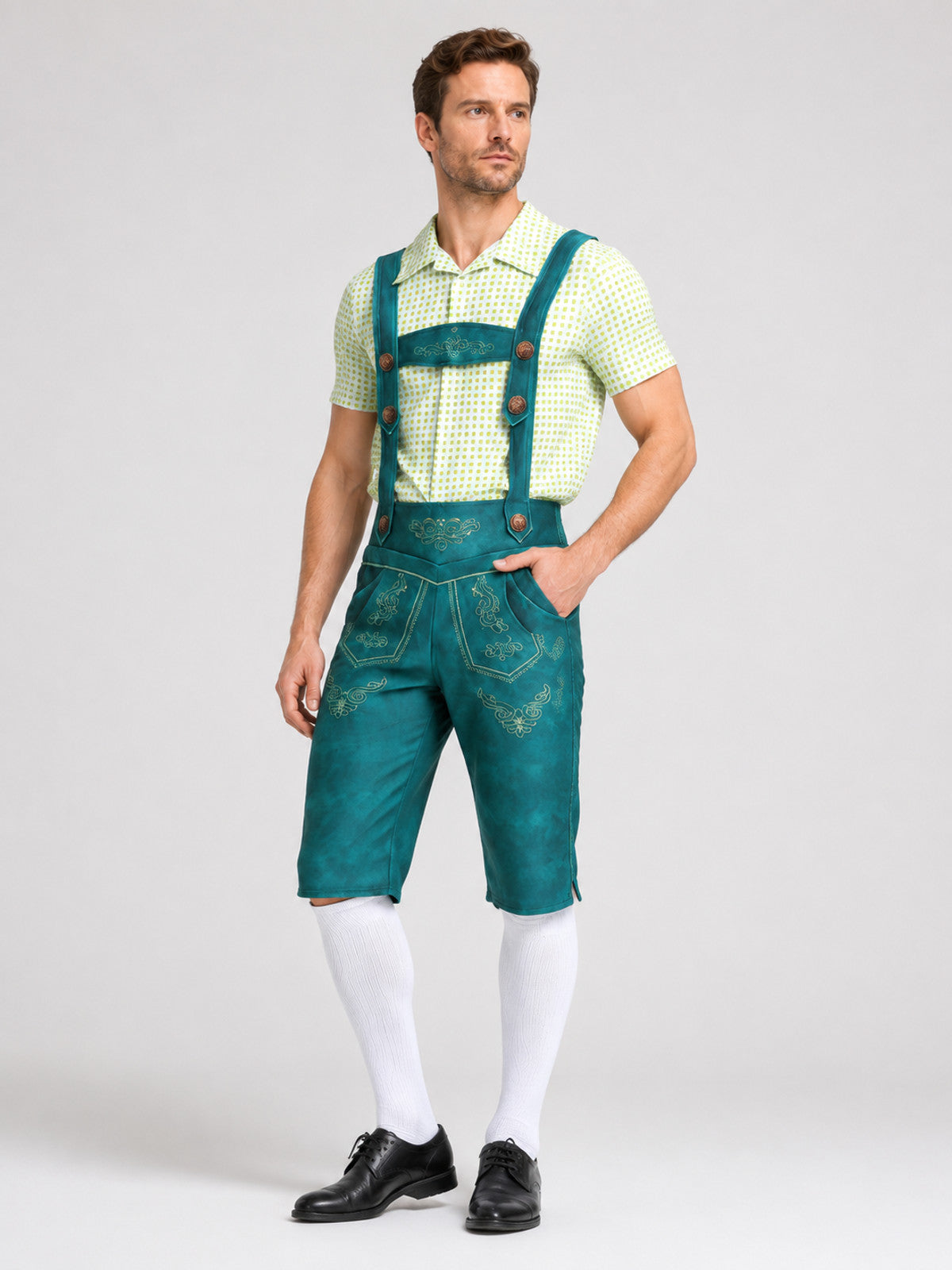 Plaid Bavarian Lederhosen Costume for Oktoberfest main product view