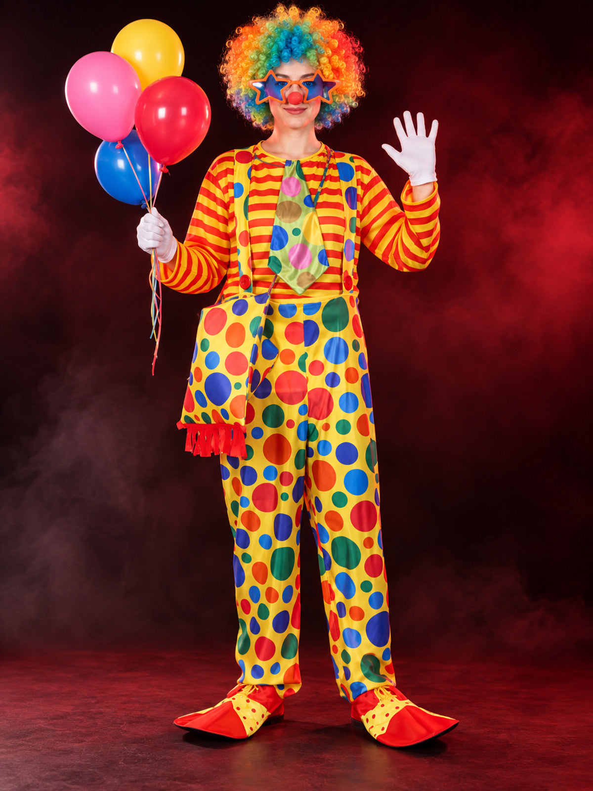 Adult Clown Costume, 11 Pieces, Polka Dot