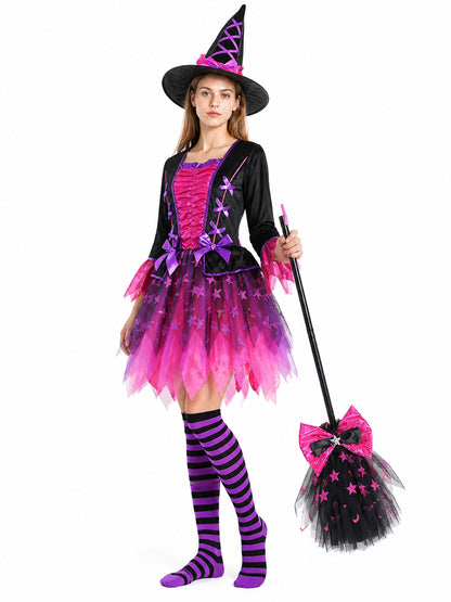 Halloween Witch Costume with Hat and Broom