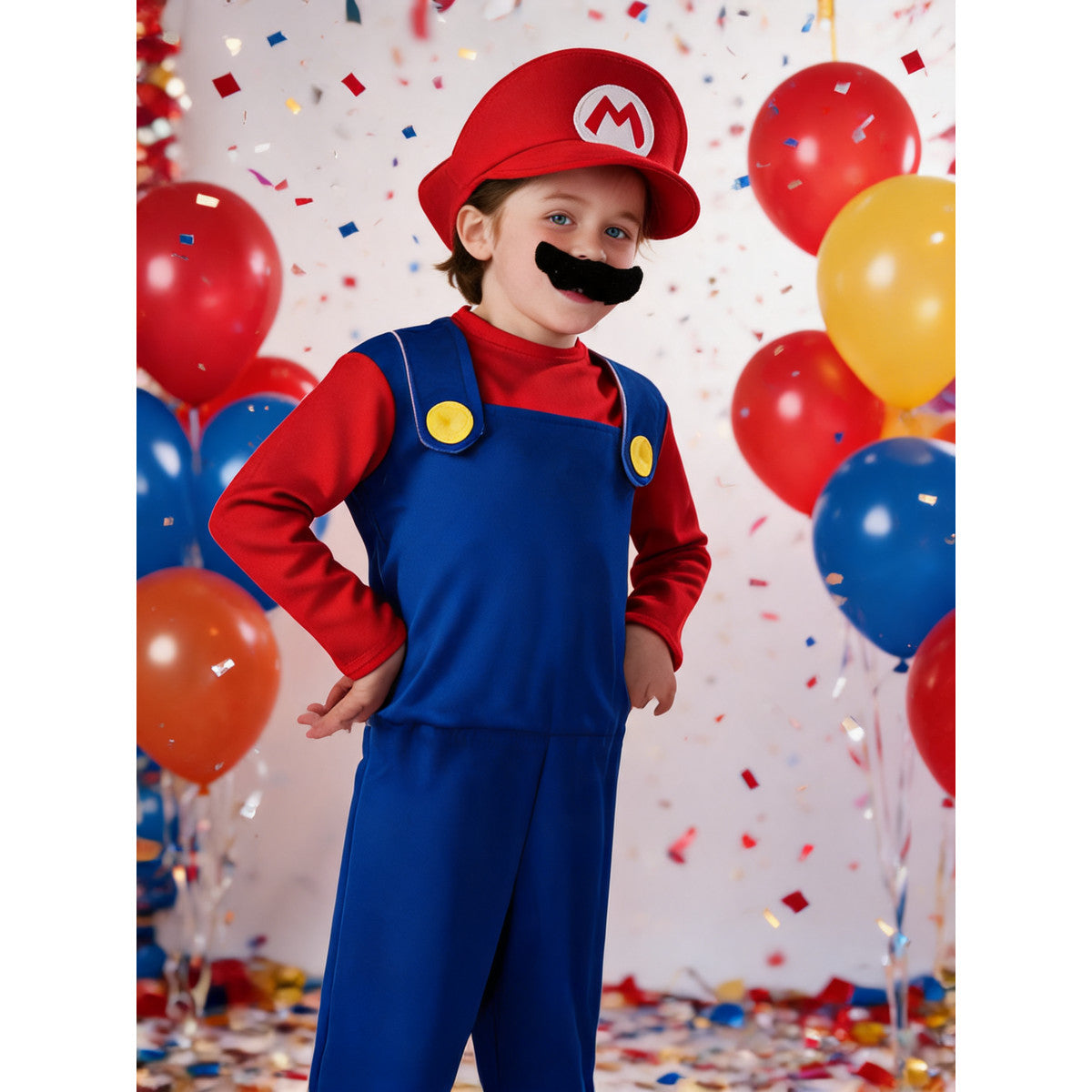 Red kids' carnival costume in a video game style lifestyle view
