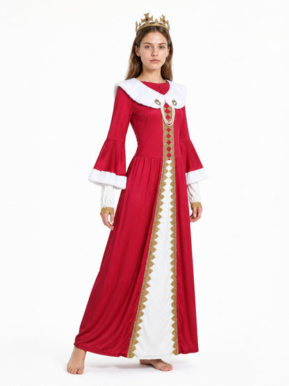 Burgundy Carnival Dress with White Collar and Crown Costume Dresses detail
