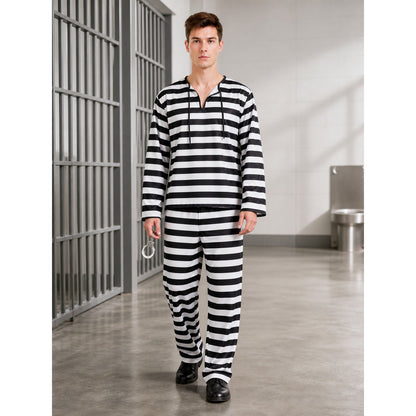 Striped Prisoner Costume with Cap and Handcuffs lifestyle view