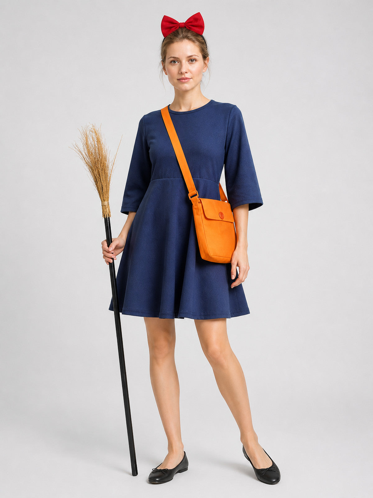 Kiki Cosplay Set: Dress, Bow, Bag, and Broom Costume Dresses detail