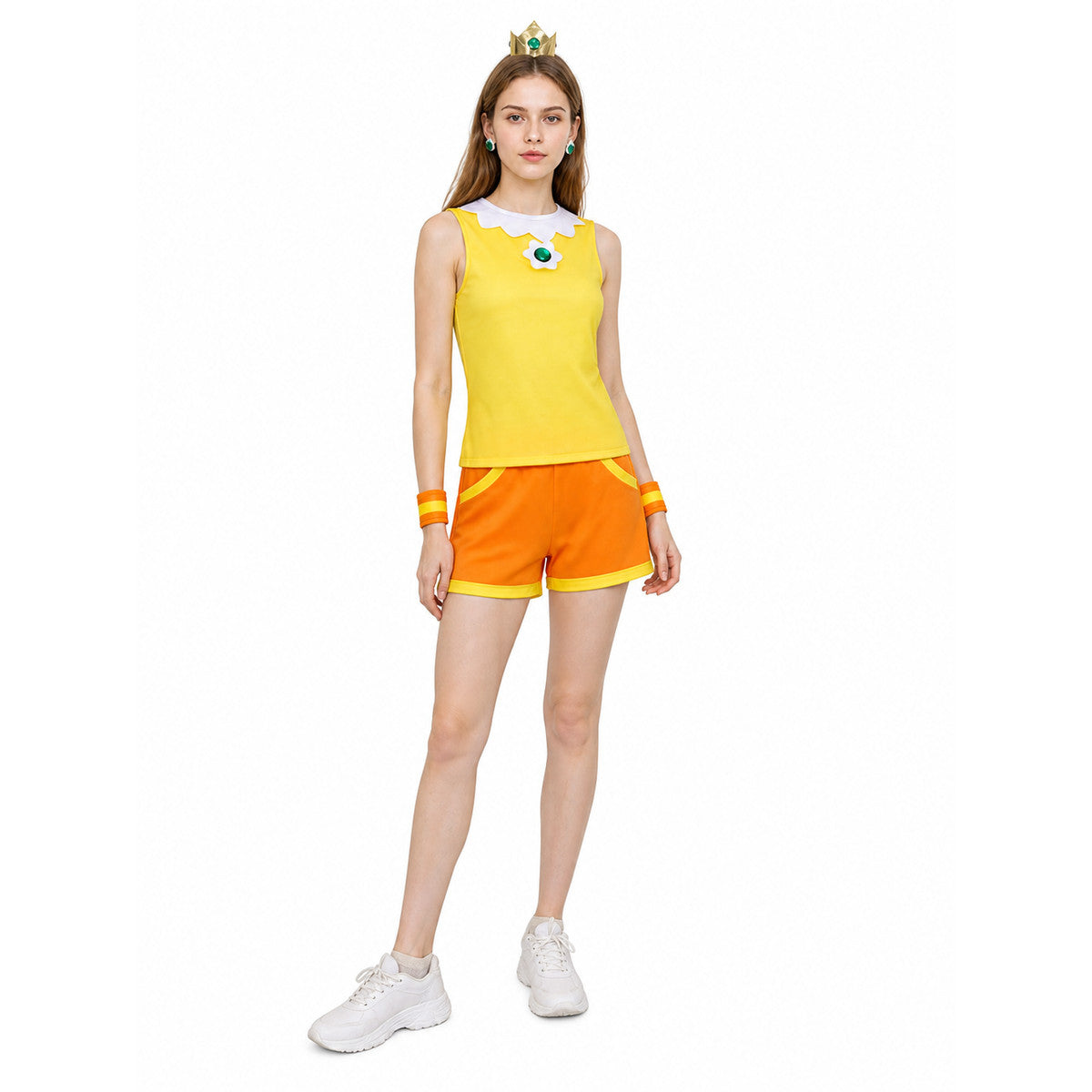 Character costume with crown, top, shorts, and accessories Costume Headwear detail