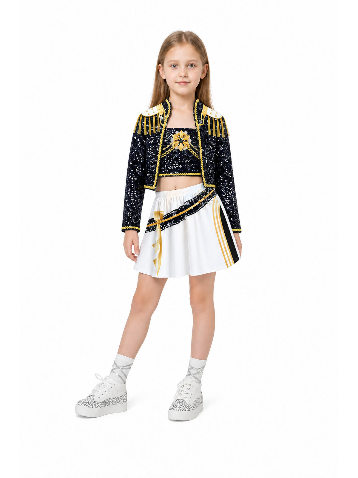 Children's Demon Hunter Costume, Black and Gold, Sequins