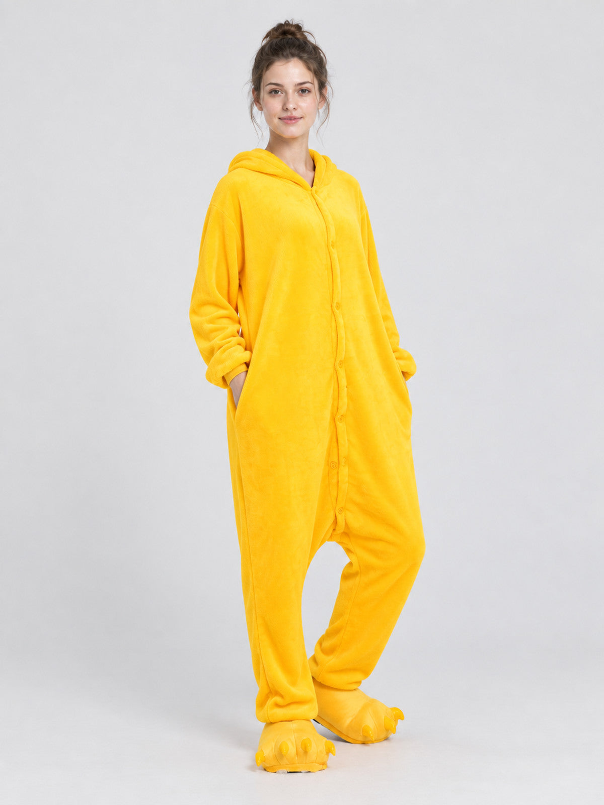 Yellow Flannel Hooded Pajama Jumpsuit