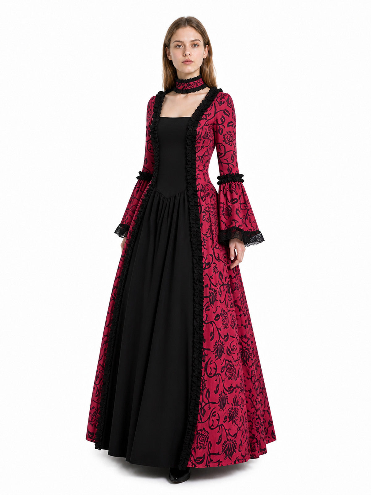 Gothic Dress with a Square Neckline and Ruffles