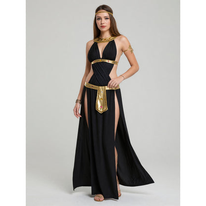 Cleopatra Cosplay Costume: Black Dress with Gold Details