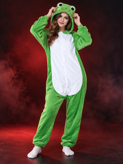 Green Hooded One-Piece Pajama with White Panel